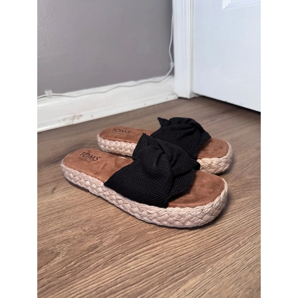 TOMS Abby Platform Sandal Black Knotted Espadrille Platform Slide Womens‎ 6